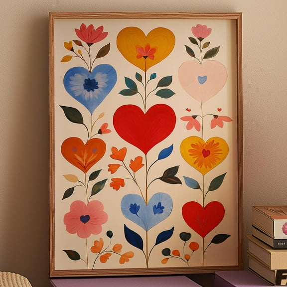 Red Wall Art, Bedroom Wall Decor, Cute Retro Hearts Print, Trendy Art Cottagecore Decor, Gift For Girlfriend, Aesthetic Wall Art Wall Art, Modern Wall Decor, 8x12 UNFRAMED