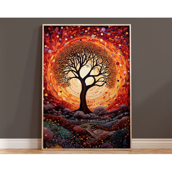 Red Wall Art Print Abstract Tree Collage Mosaic Nature Wall Decor Night Colourful Forest Woodland Leaves Vibrant Landscape Dark Gothic Wall Art, Modern Wall Decor, 8x12 UNFRAMED