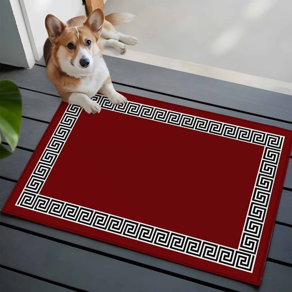 Red Washable Area Rug 2x3 Greek Chinese Style Border Geometric Low-Profile Area Rugs with Non Slip Backing Indoor Floor Carpet for Entrance Living Room Bedroom Home Office