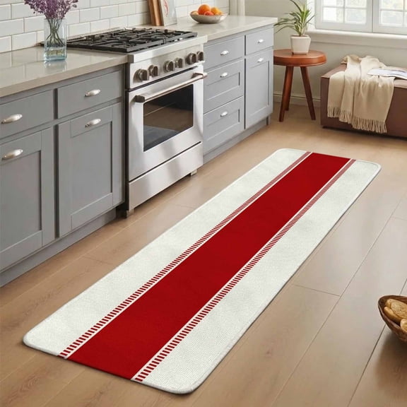 Red Washable Runner Rug 3X7 ft Stripes Solid Color Non-Slip Hallway Runner Rug, Linen Kitchen Runner Mats, Indoor Floor Carpet for Entryway Bathroom Bedroom Living Room