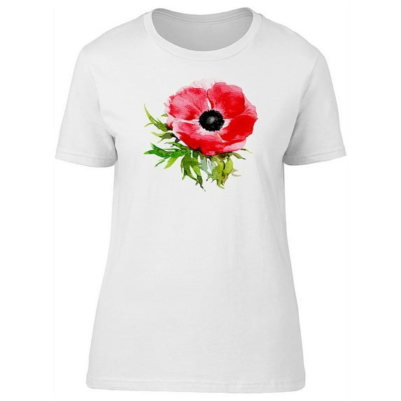Red Watercolor Poppy Flower T-Shirt Women -Image by Shutterstock, Female Large