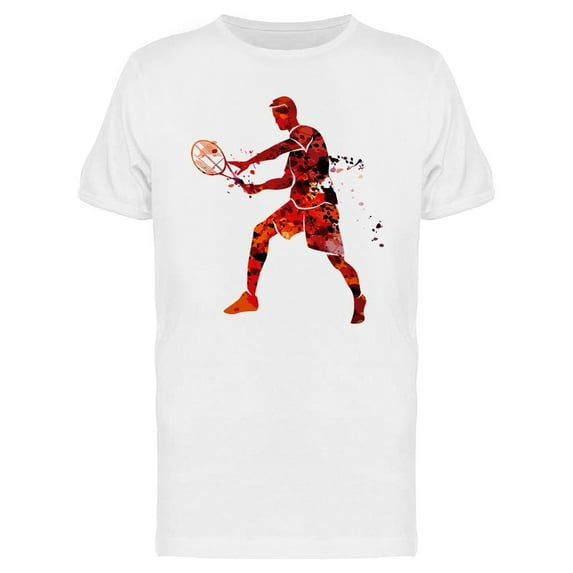 Red Watercolor Tennis Player T-Shirt Men -Image by Shutterstock, Male Medium