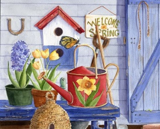 Red Watering Can Canvas Art - Maureen Mccarthy (20 x 16)