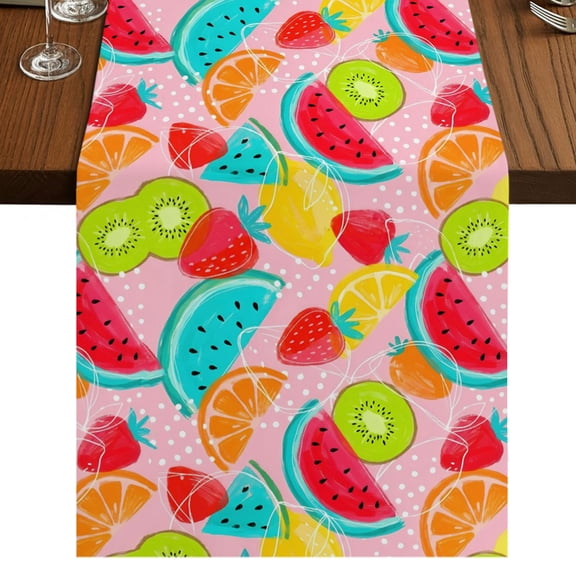 Red Watermelon Burlap Cotton Table Runner 13x36 Inches Short, Summer Botanical Watercolor Farmhouse Table Runners, Outdoor Dining Table Decor for Baby Shower/Party/Wedding