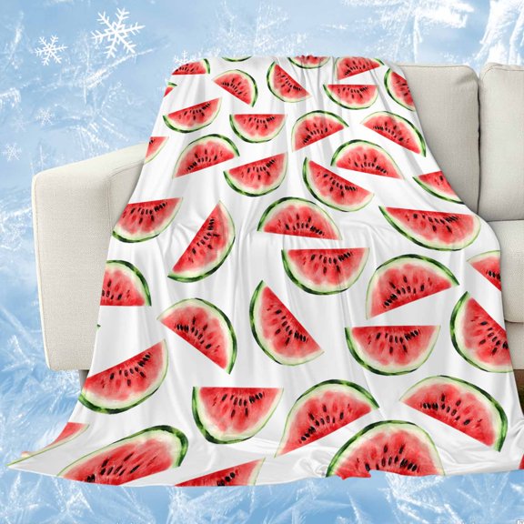 Red Watermelon Cooling Blanket,Lightweight Breathable Summer Throw Blanket with Double Sided Cold Effect,Summer Fruit Tropical Watercolor White Picnic Blankets Bed Sheet for Hot Sleepers 30"x40"