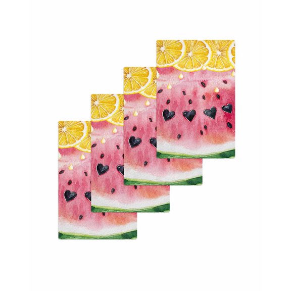 Red Watermelon Kitchen Dish Towels for Drying Dishes Set of 4, Yellow Lemon Summer Fruit Country Waffle Weave Microfiber Terry Hand Tea Bathroom Towels Quick Dry & Absorbent Towel 15.7x23.6