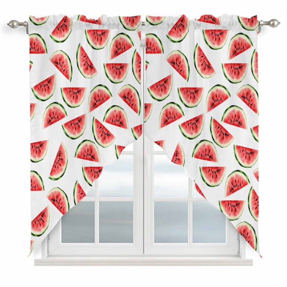 Red Watermelon Kitchen Window Curtains, Swag Curtains Valance for Bedroom Living Room Bathroom, Summer Fruit Tropical Watercolor White Rod Pocket Window Curtain Block Drapes 2 Panels 28"x36"