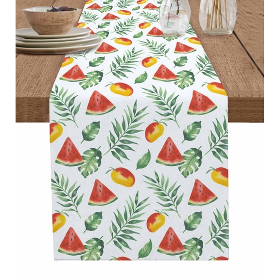 Red Watermelon Table Runner 60 Inches, Green Tropical Plants Summer Fruit Mango Bed Runner Dresser Scarves Tabletop for Indoor Outdoor Parties/Ceremony/Banquet, 13" x 60"