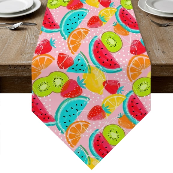Red Watermelon Table Runner Linen Burlap Table Runner 36 Inches Small Summer Botanical Watercolor Dresser Scarves for Kitchen Island Coffee Dining Room Party Wedding Holiday Decoration 13"x36"