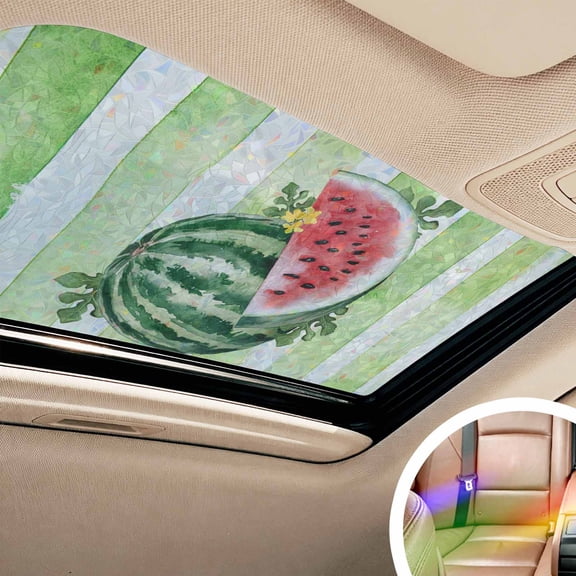 Red Watermelon Window Privacy Film Rainbow Static Cling Stain Glass Window Film for Glass Door, Decorative Sunroof Decal Sticker for Car Bathroom Home 17.7"x39.3" Summer Green Striped Country Rustic