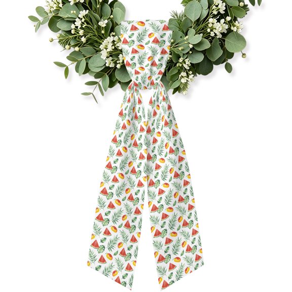 Red Watermelon Wreath Sash for Front Door, Green Tropical Plants Summer Fruit Mango Wreath Bow Holiday Garland Ribbon Wreath Accessories for Home Yard Porch Doorway Fall Christmas Decorations Gifts