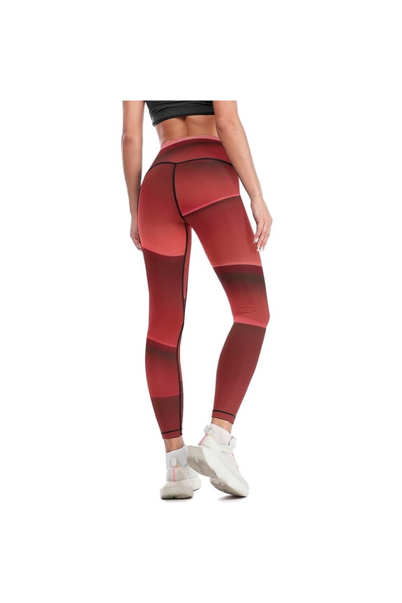 Red Wave High Waisted Leggings for Women Regular & Plus - No See Through Tummy Control Cycling Workout Yoga Pants without Pockets 2XL
