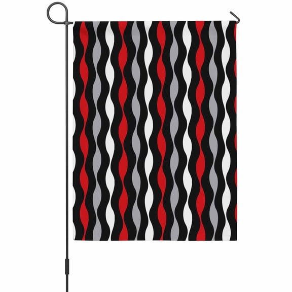 Red Wave Line Garden Flag 12 x 18 Inches, Modern Gray Black Striped Abstract Gradient Weather Proof Outdoor Patio Flags Double Sided Small Garden Decoration for Yard Outside Home
