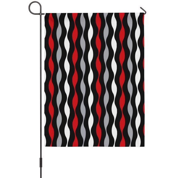 Red Wave Line Garden Flags For Outdoor, Modern Gray Black Striped Abstract Gradient Small Double Side Yard Flags Weather Proof Garden Decor for Lawn Outside Holiday 12 x 18 Inches
