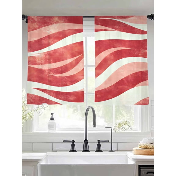 Red Wave Sheer Curtains 45 Inches Long 2 Panels Abstract Light Filtering Semi Sheer Window Curtains Drapes for Bedroom Living Room 52"x45"
