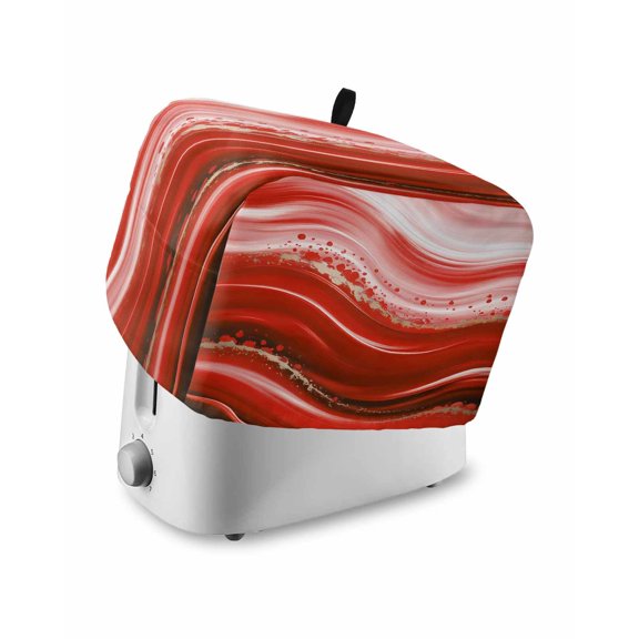 Red Waves Abstract Small Toaster Cover 2 Slice, Kitchen Appliance Covers, Ombre Fluid Water Ripple Striped Toaster Oven Cover with Loop, Bread Machine Cover Polyester Dust Cover Protection
