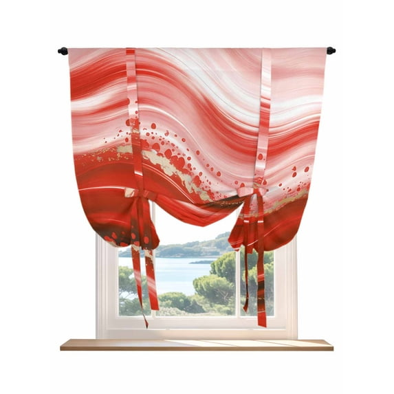 Red Waves Abstract Tie Up Curtains for Windows 54 Inch Length Balloon Curtains Kitchen Adjustable Balloon Window Shade Ombre Fluid Water Ripple Striped Tie Up Valance Bathroom Curtain Window 42"x54"