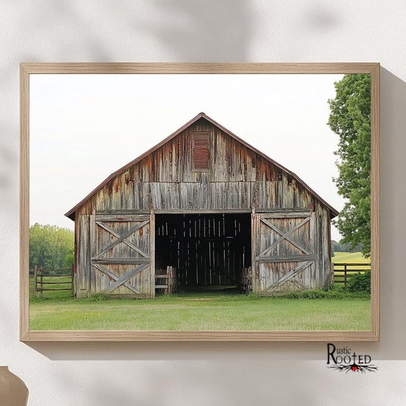 Red Weathered Barn Rustic Modern Farmhouse Wall Art Unframed Paper Print