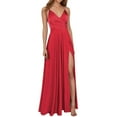 thumbnail image 1 of Red Wedding Guest Dress Elegant Formal Evening Gown Deep Thigh High Slit Party Dress with Spaghetti Straps for Banquet Stage Performance XXXL polyester Women's Formal Dress, 1 of 7
