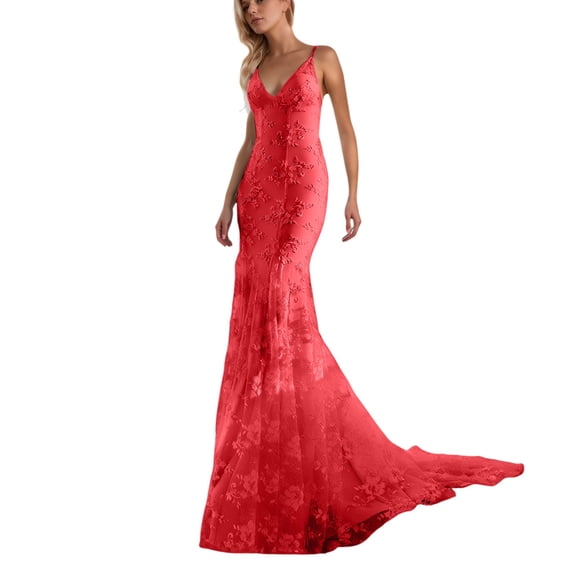 Red Wedding Guest Dress Elegant Lace Floral V Neck Backless Bodycon Dresses for Women Sexy Cut Out Low Back Sleeveless Maxi Dress Wedding Guest S Polyester Women's Casual Dress