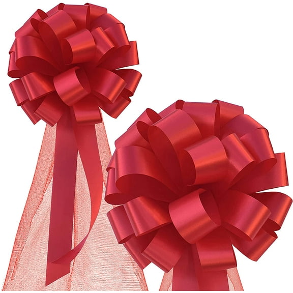 Red Wedding Pull Bows with Tulle Tails - 8" Wide, Set of 6, Memorial Day, 4th of July, Decoration, Valentine's Day, Birthday, Christmas