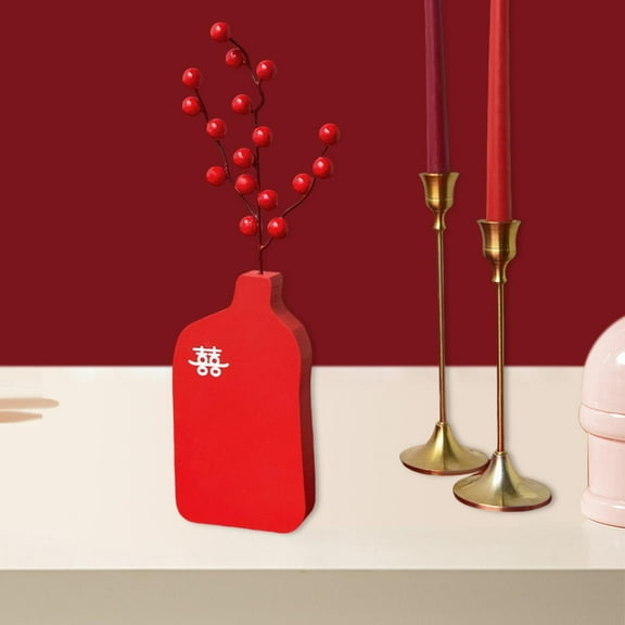 Red Wedding Wooden Vase Vase Modern Statue Figurine Centerpiece Sculpture for Bedroom Shelf Room Decor Housewarming Gift