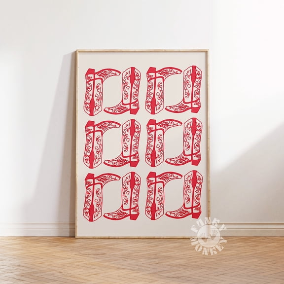 Red Western Cowgirl Boots Art Print Retro Western Aesthetic Rodeo Art Red Cowboy Boots College Dorm Room Decor Print , Poster Print Only