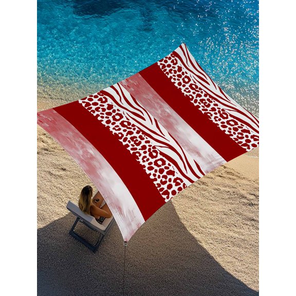 Red Western Sun Shade Sail 8' x 10', Tiger and Leopard Print Vertical Stripes Rectangle Outdoor Sunshade Canopy, Waterproof UV Block Patio Covers for Garden Yard Beach