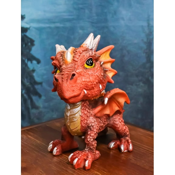 Red Whimsical Wyrmling Dragon With Flutter Wings Decorative Bobblehead Figurine