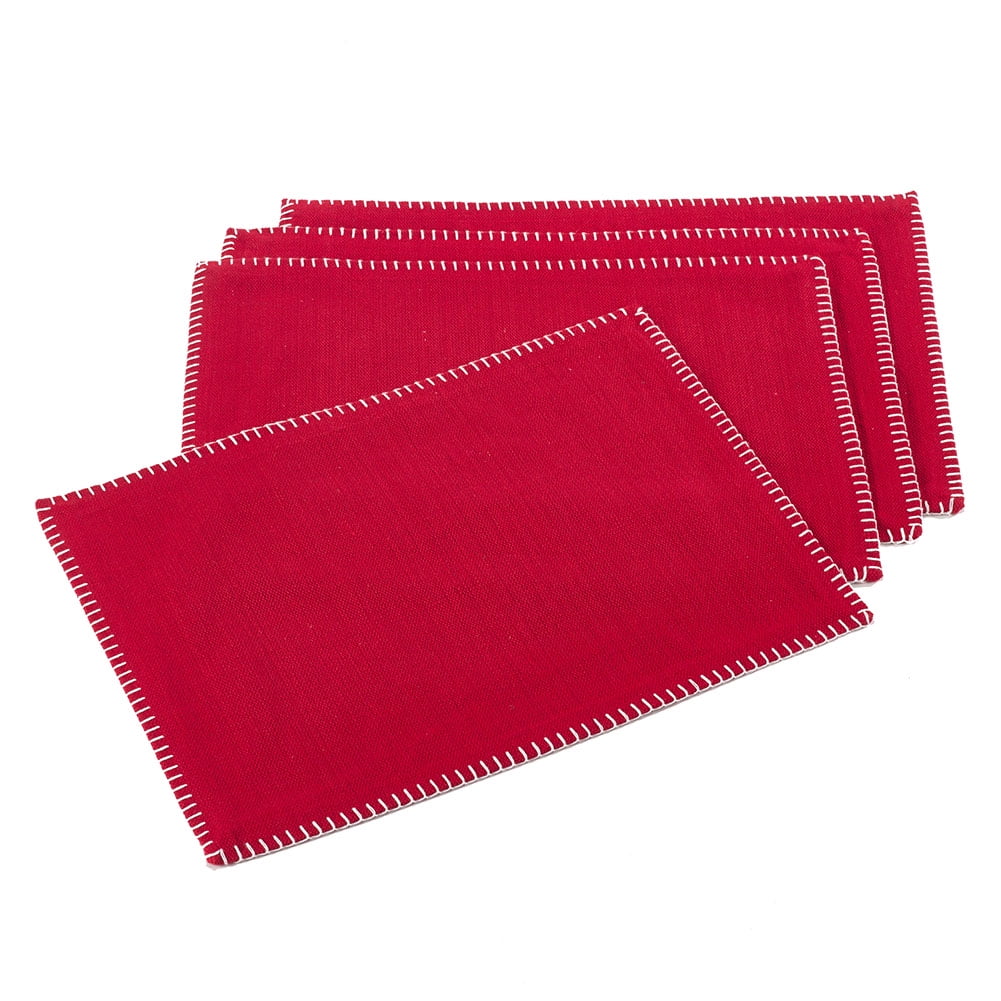 Red Whip Stitched Cotton Rectangular Placemats, 13" x 19" (Set of 4)