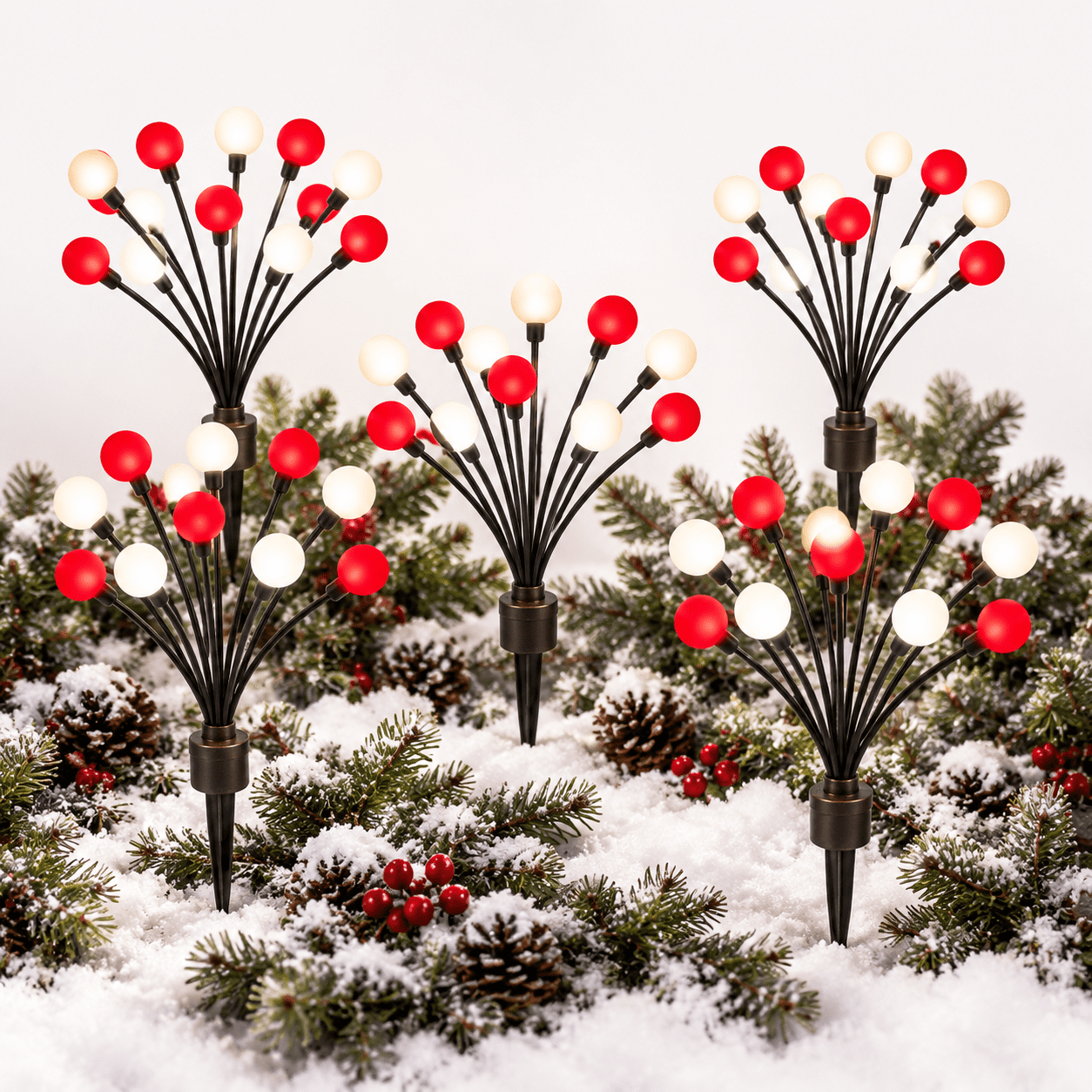Weatherproof Firefly Red & White 6 Pack Solar Garden Firefly Fairy Lights, Outdoor ...