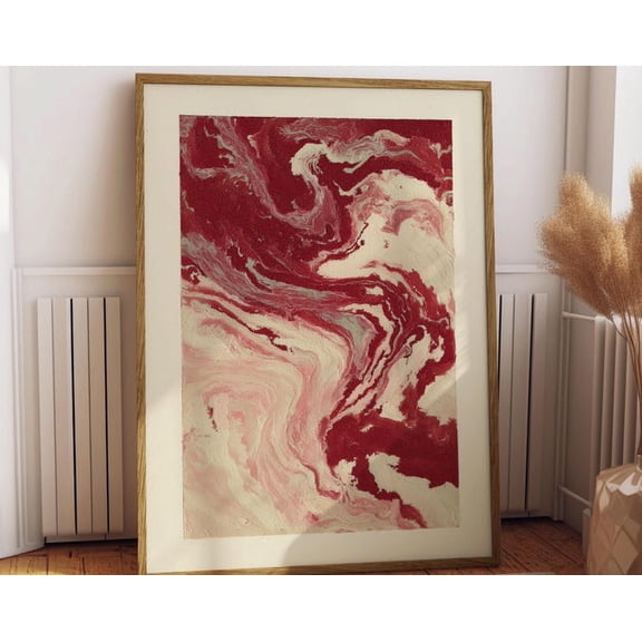 Red White Abstract Swirl Wall Art Print