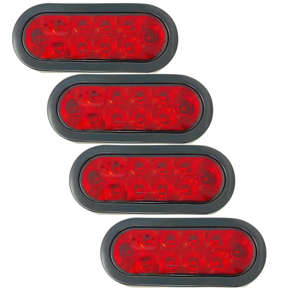 Red/White/Amber 6" Oval 10 LED Trailer Stop Turn Tail Light Kit DOT Certified Grommets Plugs IP67 Waterproof Mid Turn Parking Reverse Back Up Signal Headache Rack Backrack (4x Red)