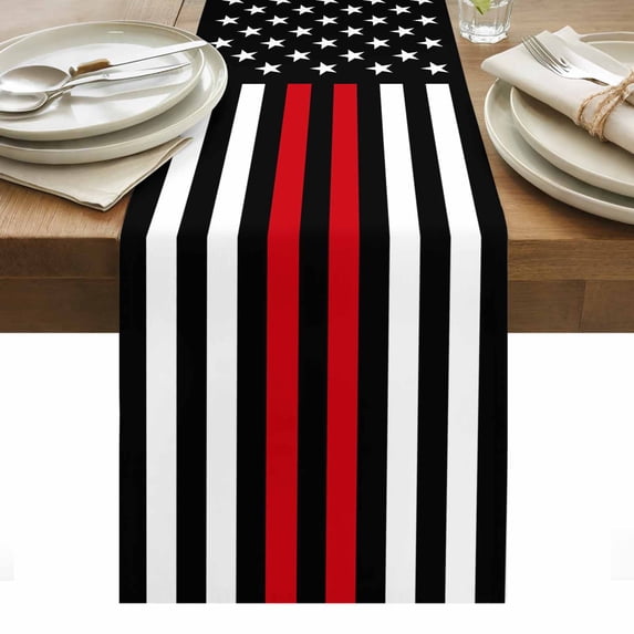 Red White American Flag Table Runner - 36 Inch Long, Kitchen Dining Table Runner Dresser Scarves, USA Flag Vintage Stars Farmhous Farmhouse Decor for Coffee Tables Wedding Party Banquet