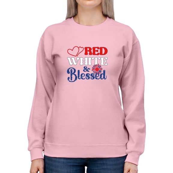 Red White And Blesed Sweatshirt Women -Image by Shutterstock, Female Small