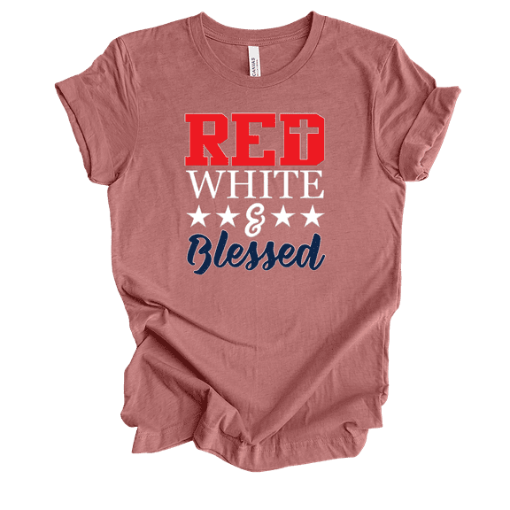 Red White And Blessed American Inspirational Christian Verse Fourth Of July Event Red White And Blue Ladies Graphic T-Shirt-Mauve-xl