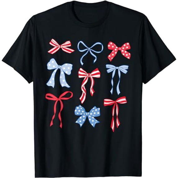 Red White And Blue American Coquette Bows Funny 4th Of July T-Shirt