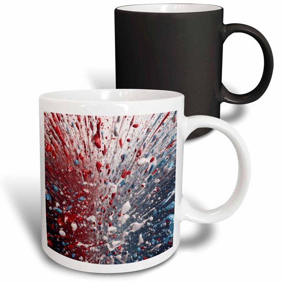 3drose, Red White and Blue Image of Paint Splatter, 11oz Magic Transforming Mug