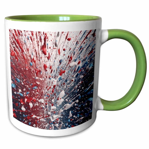 3drose, Red White and Blue Image of Paint Splatter, 11oz Two-tone Green Mug