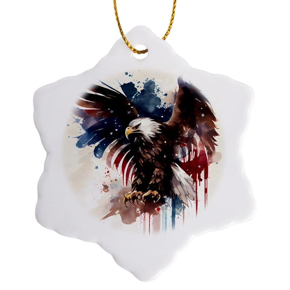 3drose, Red White and Blue Image of Watercolor Eagle in Flight, 3 inch Snowflake Porcelain Ornament