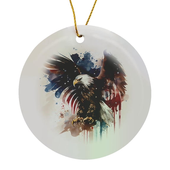 3drose, Red White and Blue Image of Watercolor Eagle in Flight, Circle Porcelain Ornament