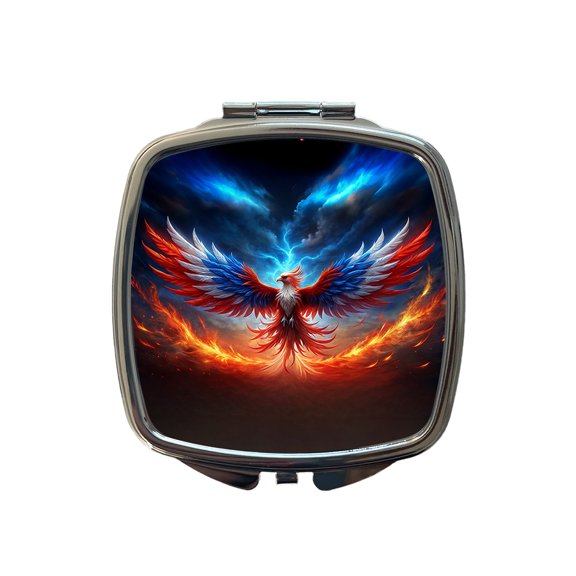 Red White And Blue Phoenix Rising Travel Makeup Handbag Purse Small Pocket Compact Mirror
