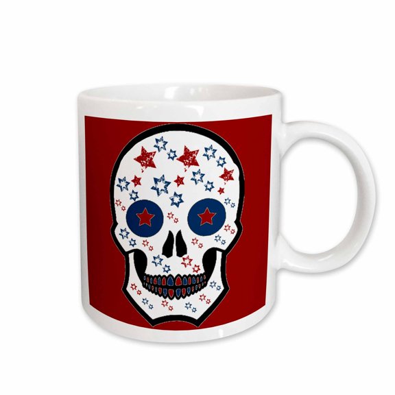 3drose, Red, White, and Blue Sugar Skull, 11oz Mug
