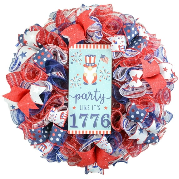 Red White And Blue Wreath - Fourth of July Wreaths - USA Party Like 1776 Family Decor - Patriotic Red White Navy Blue Flag Decoration