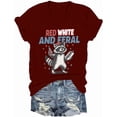 thumbnail image 1 of Red White And Feral Shirt 4th Of July Shirts For Women Man Raccoon Independence Day V Neck Tshirt, 1 of 5