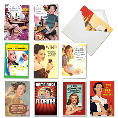Red White And Funny: Assorted Of 10 Birthday Cards, Pack Set Greeting Cards