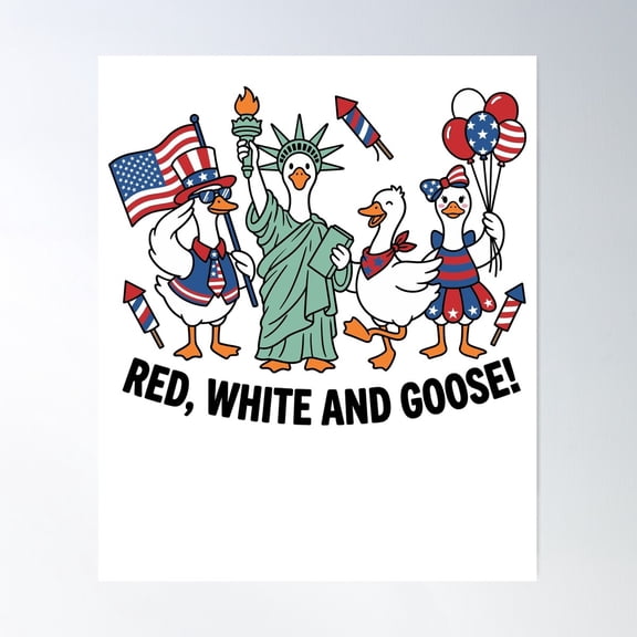 Red White And Goose July 4Th Wall Decor Unframed Paper Print