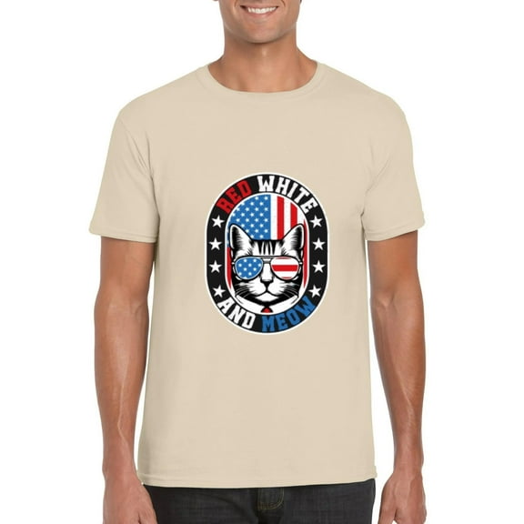 Red White And Meow Funny Patriotic Cat USA 4th Of July T-Shirt, for men & women, up to size 5XL
