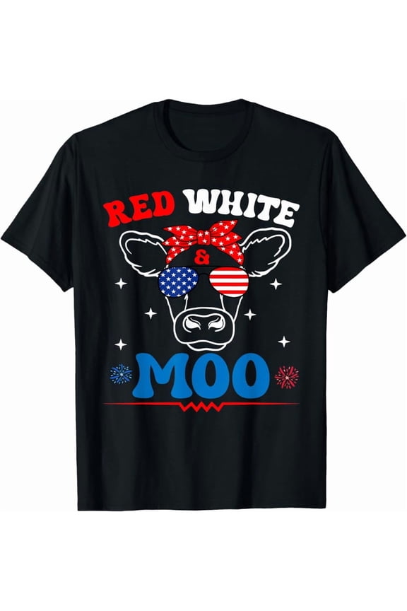 Red White And Moo Cow Usa Flag Funny 4Th Of July T-Shirt