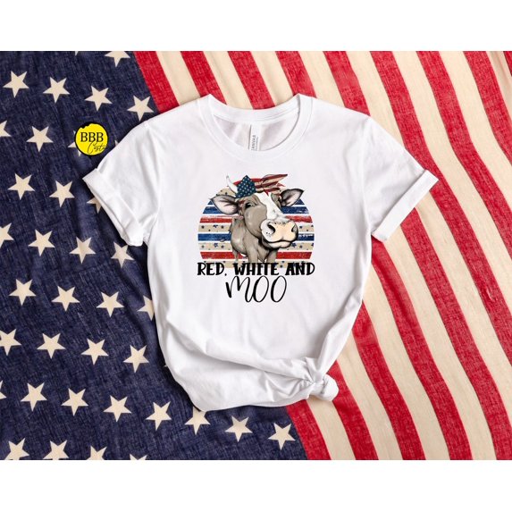 Red White And Moo Shirt: 4Th Of July Cow Tee TSHIRT All Size S-5XL